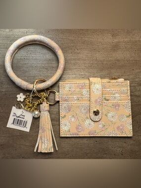 Peach Floral Cardholder with Matching Bangle Keyring and Tassel